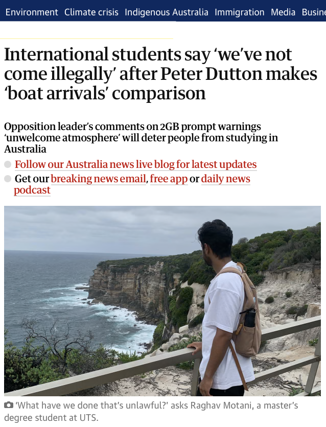 The Guardian Australia, International Student, Raghav motani